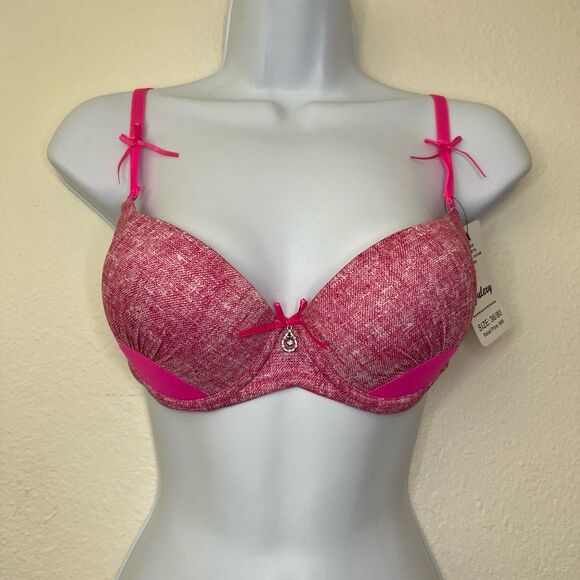 New Barbie Pink Padded Push Up Bra Sexy 36C Bows & Charm - Picture 12 of 12
